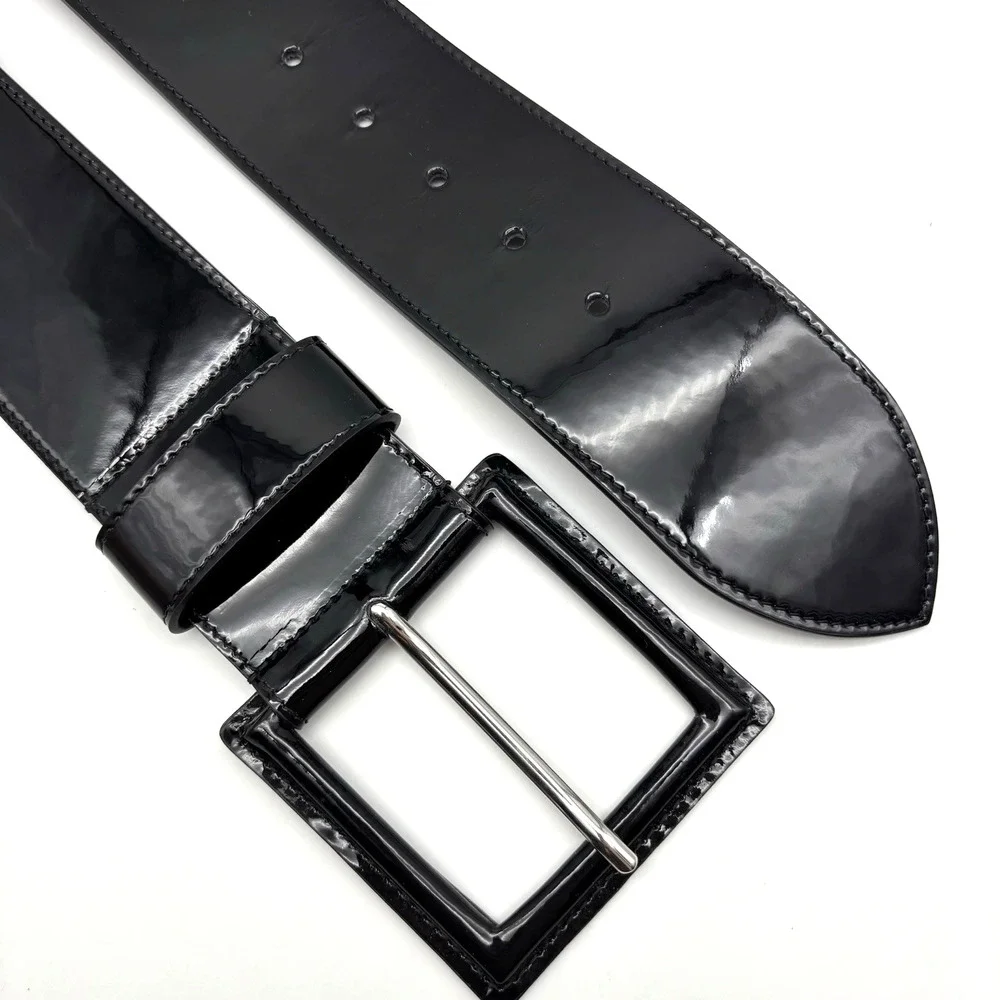 NEW Vintage B-Low the Belt Black Patent Leather Wide Waist Belt S 28-32